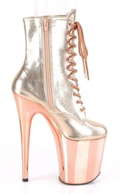 Pleaser Pole Shoes FLAMINGO-1020 Rose Gold Textured Metallic Chrome Boots