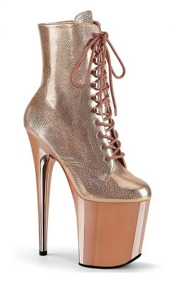 Pleaser Pole Shoes FLAMINGO-1020 Rose Gold Textured Metallic Chrome Boots