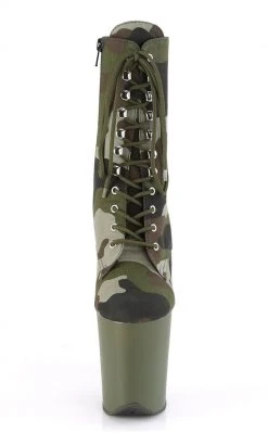 Pleaser FLAMINGO-1020CAMO Green Camo Fabric/Dark Olive Matte Heels Pole Shoes