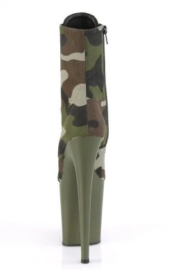 Pleaser FLAMINGO-1020CAMO Green Camo Fabric/Dark Olive Matte Heels Pole Shoes