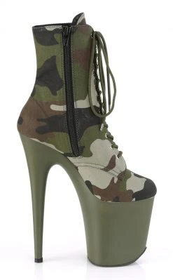 Pleaser FLAMINGO-1020CAMO Green Camo Fabric/Dark Olive Matte Heels Pole Shoes