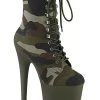Pleaser FLAMINGO-1020CAMO Green Camo Fabric/Dark Olive Matte Heels Pole Shoes