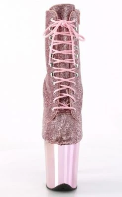 Pleaser FLAMINGO-1020CHRS Baby Pink Rhinestone Chrome Boots Pole Shoes