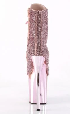 Pleaser FLAMINGO-1020CHRS Baby Pink Rhinestone Chrome Boots Pole Shoes