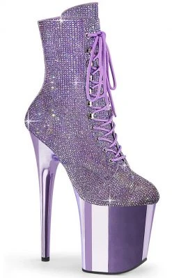 Pleaser FLAMINGO-1020CHRS Lavender Rhinestone Chrome Boots
