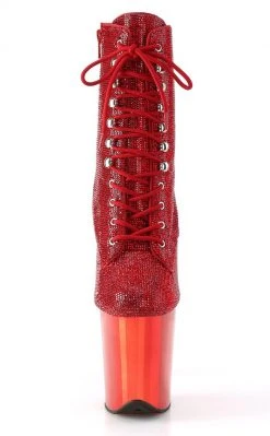 Pleaser FLAMINGO-1020CHRS Red Rhinestone Chrome Boots