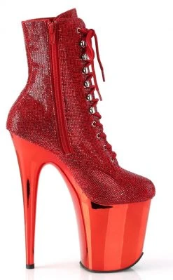 Pleaser FLAMINGO-1020CHRS Red Rhinestone Chrome Boots