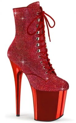 Pleaser FLAMINGO-1020CHRS Red Rhinestone Chrome Boots