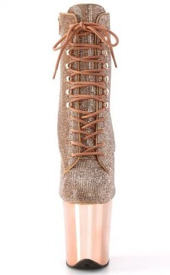 Pleaser FLAMINGO-1020CHRS Rose Gold Rhinestone Chrome Boots Pole Shoes
