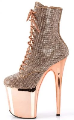 Pleaser FLAMINGO-1020CHRS Rose Gold Rhinestone Chrome Boots Pole Shoes