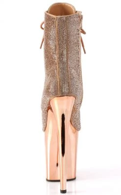Pleaser FLAMINGO-1020CHRS Rose Gold Rhinestone Chrome Boots Pole Shoes
