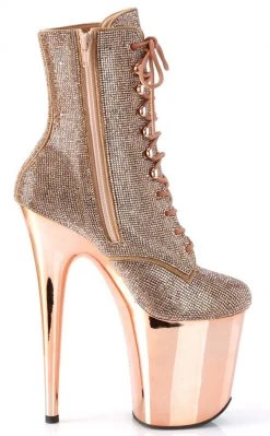 Pleaser FLAMINGO-1020CHRS Rose Gold Rhinestone Chrome Boots Pole Shoes