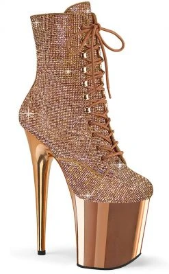 Pleaser FLAMINGO-1020CHRS Rose Gold Rhinestone Chrome Boots Pole Shoes