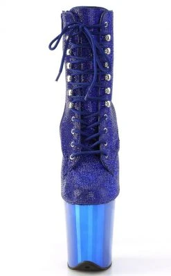 Pleaser FLAMINGO-1020CHRS Royal Blue Rhinestone Chrome Boots Pole Shoes