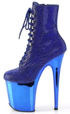 Pleaser FLAMINGO-1020CHRS Royal Blue Rhinestone Chrome Boots Pole Shoes