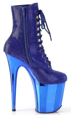 Pleaser FLAMINGO-1020CHRS Royal Blue Rhinestone Chrome Boots Pole Shoes