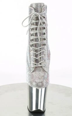 Pleaser FLAMINGO-1020CHRS Silver Multi Rhinestone Chrome Boots