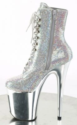 Pleaser FLAMINGO-1020CHRS Silver Multi Rhinestone Chrome Boots