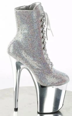 Pleaser FLAMINGO-1020CHRS Silver Multi Rhinestone Chrome Boots