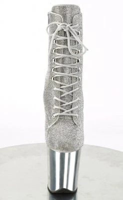 Pleaser FLAMINGO-1020CHRS Silver Rhinestone Chrome Boots