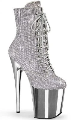 Pleaser FLAMINGO-1020CHRS Silver Rhinestone Chrome Boots