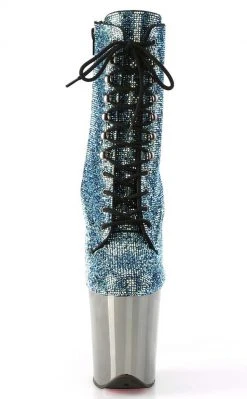 Pleaser FLAMINGO-1020CHRS Turquoise Rhinestone/Pewter Chrome Boots