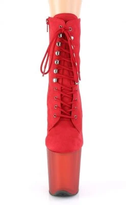 Pleaser FLAMINGO-1020FST Red Suede Tinted Boots Pole Shoes