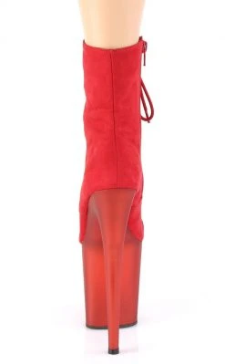 Pleaser FLAMINGO-1020FST Red Suede Tinted Boots Pole Shoes