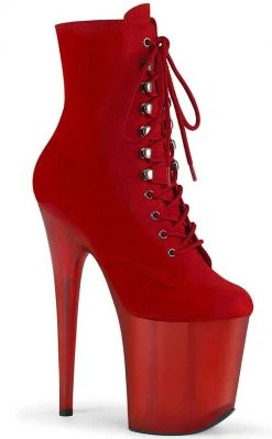 Pleaser FLAMINGO-1020FST Red Suede Tinted Boots Pole Shoes