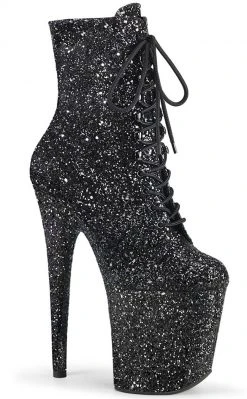 Pleaser Pole Shoes FLAMINGO-1020GWR Black Glitter Boots