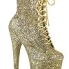 Pleaser Pole Shoes FLAMINGO-1020GWR Gold Glitter Boots