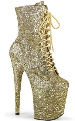 Pleaser Pole Shoes FLAMINGO-1020GWR Gold Glitter Boots