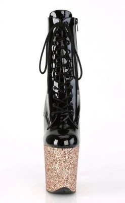 Pleaser FLAMINGO-1020LG Black Rose Gold Glitter Boots Pole Shoes