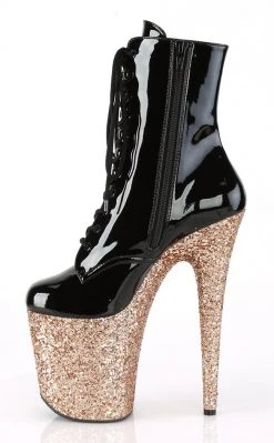 Pleaser FLAMINGO-1020LG Black Rose Gold Glitter Boots Pole Shoes