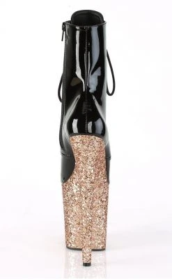 Pleaser FLAMINGO-1020LG Black Rose Gold Glitter Boots Pole Shoes