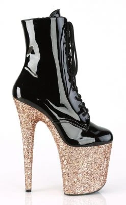 Pleaser FLAMINGO-1020LG Black Rose Gold Glitter Boots Pole Shoes