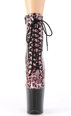 Pleaser FLAMINGO-1020LP Pink Holo Leopard Print/ Black Patent Ankle Boots