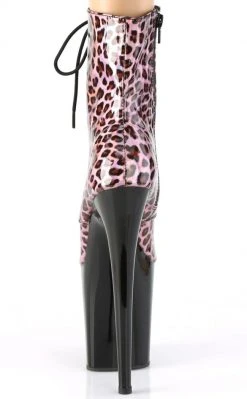 Pleaser FLAMINGO-1020LP Pink Holo Leopard Print/ Black Patent Ankle Boots