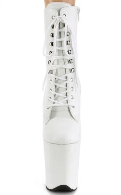 Pleaser FLAMINGO-1020LWR White Leather Ankle Boots