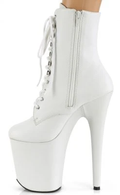 Pleaser FLAMINGO-1020LWR White Leather Ankle Boots