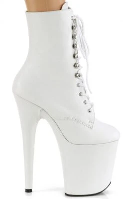 Pleaser FLAMINGO-1020LWR White Leather Ankle Boots