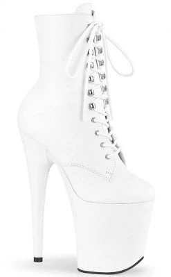 Pleaser FLAMINGO-1020LWR White Leather Ankle Boots