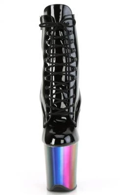 Pleaser FLAMINGO-1020RC Black Patent/Rainbow Chrome Boots