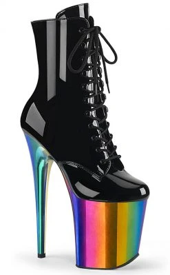 Pleaser FLAMINGO-1020RC Black Patent/Rainbow Chrome Boots