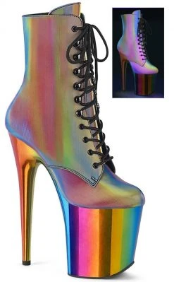 Pleaser FLAMINGO-1020RC Rainbow Reflective Chrome Boots Pole Shoes