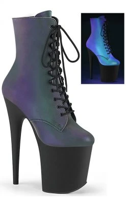 Pleaser Pole Shoes FLAMINGO-1020REFL Green Multi Reflective Boots