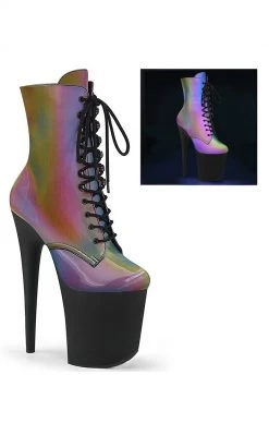 Pleaser FLAMINGO-1020REFL Rainbow Reflective Ankle Boots Pole Shoes