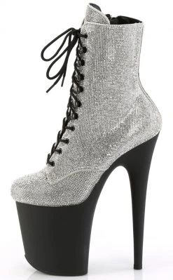 Pleaser FLAMINGO-1020RS Silver Rhinestone/Black Matte Boots