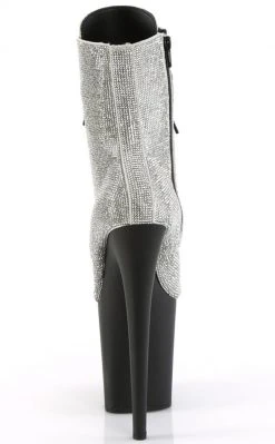 Pleaser FLAMINGO-1020RS Silver Rhinestone/Black Matte Boots