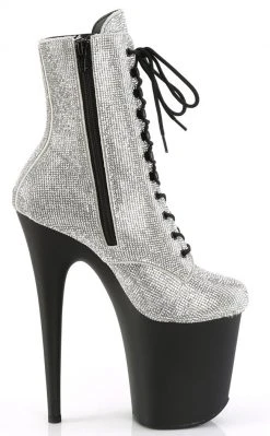 Pleaser FLAMINGO-1020RS Silver Rhinestone/Black Matte Boots